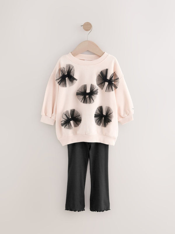 Cream Bow Sweatshirt And Flare Set immediate