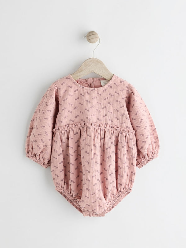 Pink Ditsy Floral Baby Bloomer Romper immediate