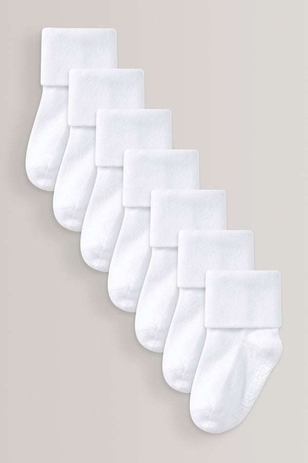 White 7 Pack Baby Roll Top Socks