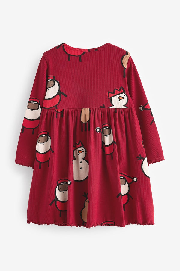 Red Long Sleeve Jersey Christmas Dress