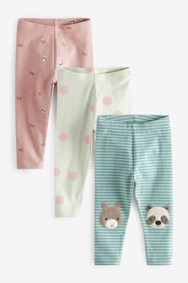 Pink/Blue Panda And Bunny 3 Pack Jersey Leggings