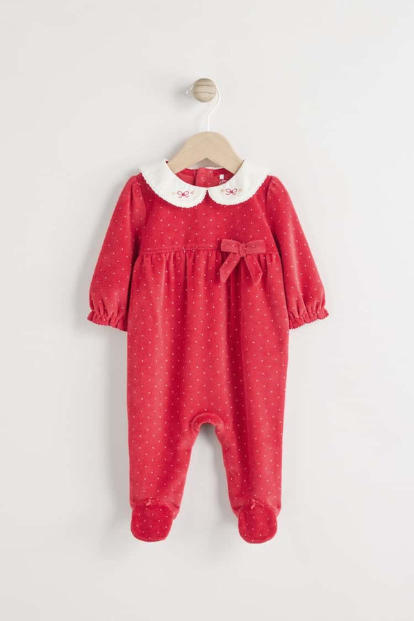 Red Baby Velvet Christmas Sleepsuit