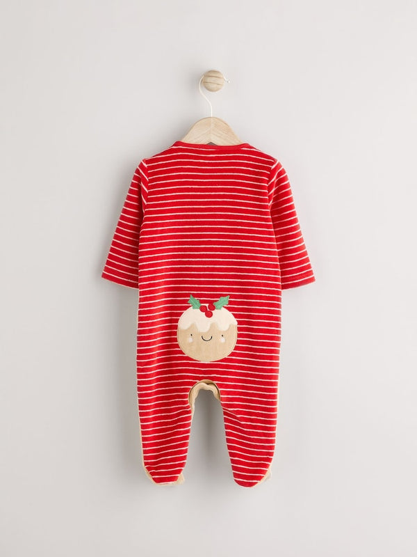 Red Pudding Baby Christmas Sleepsuit & Hat Set