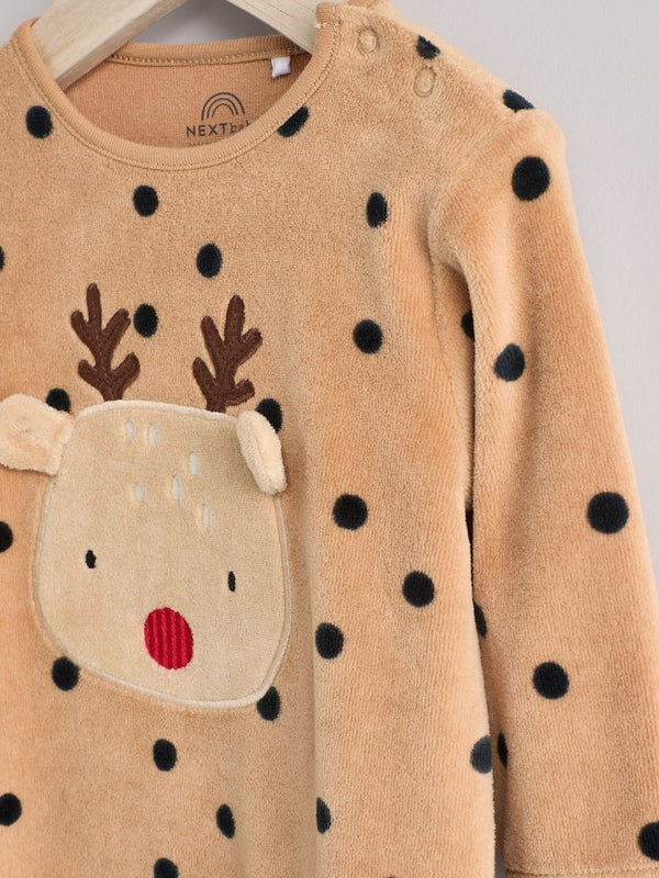 Brown Reindeer Baby Christmas Sleepsuit & Hat Set