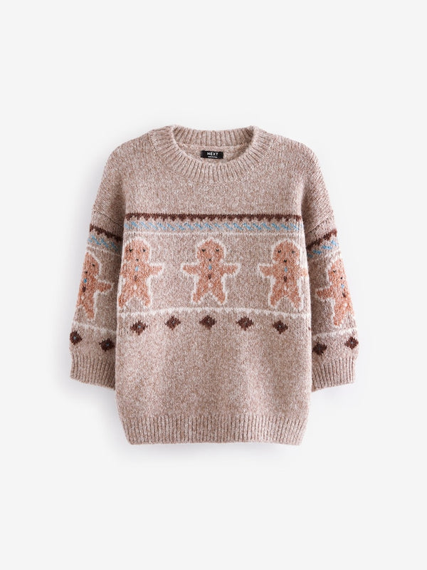 Neutral Gingerbread Christmas Crew Neck Jumper immediate