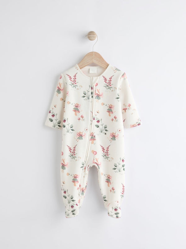 Ecru fairy Two Way Zip Fleece Lined Baby Sleepsuit