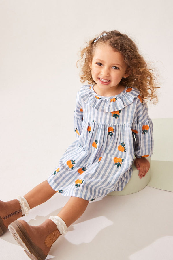 Blue Gingham Embroidered Collar Dress (3mths-8yrs)