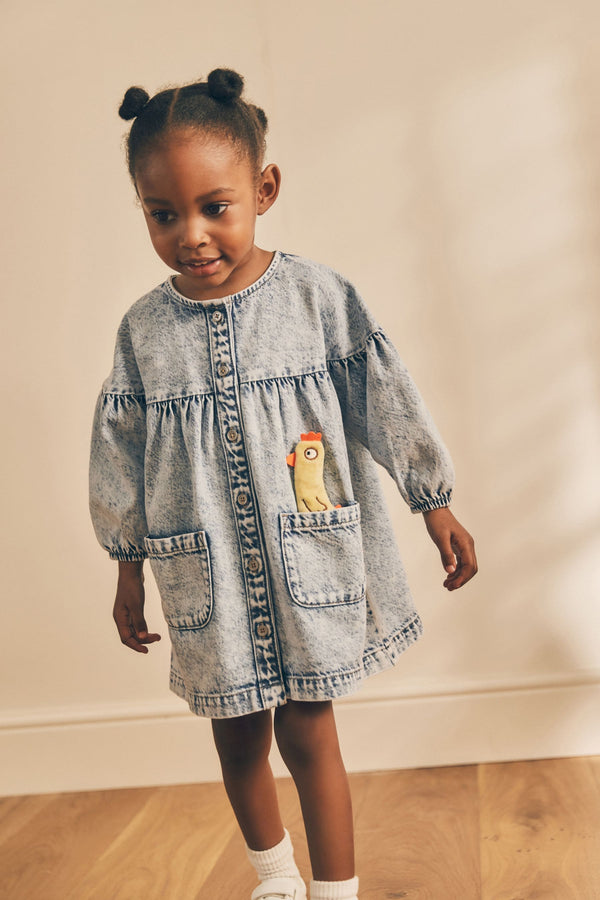 Blue Denim Character 100% Cotton Button Through Dress (3mths-8yrs)