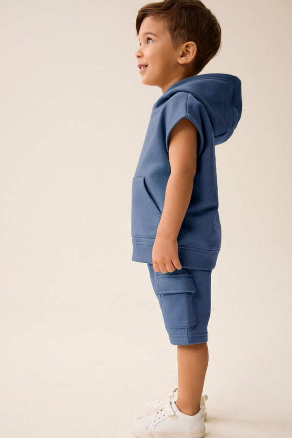 Navy Short Sleeve Utility Hoodie and Shorts Set (3mths-7yrs)