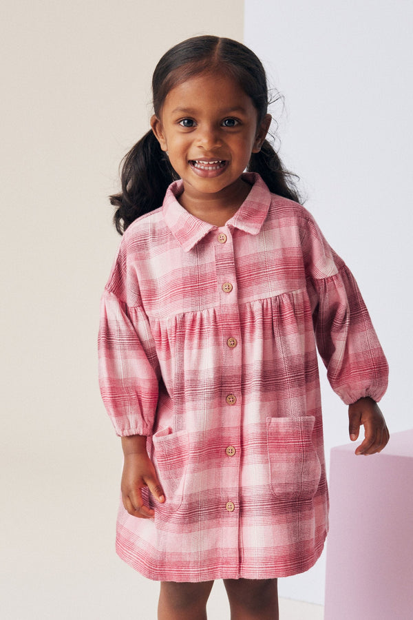 Red/Pink Check 100% Cotton Shirt Dress (3mths-8yrs)