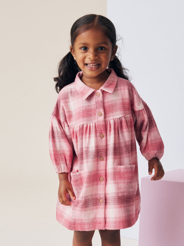 Red/Pink Check 100% Cotton Shirt Dress (3mths-8yrs)