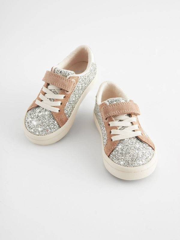 Silver Glitter Standard Fit (F) Elastic Lace Trainers