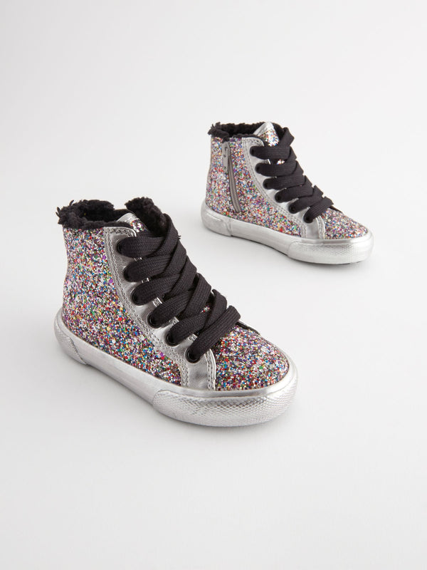 Silver Glitter Butterfly High Top Trainers