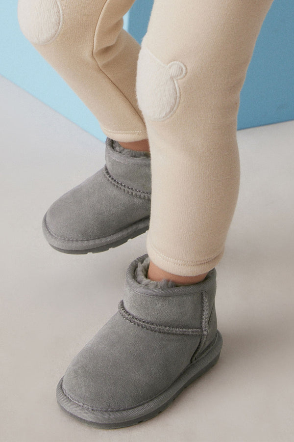 Grey Mini Suede Pull On Ankle Boots