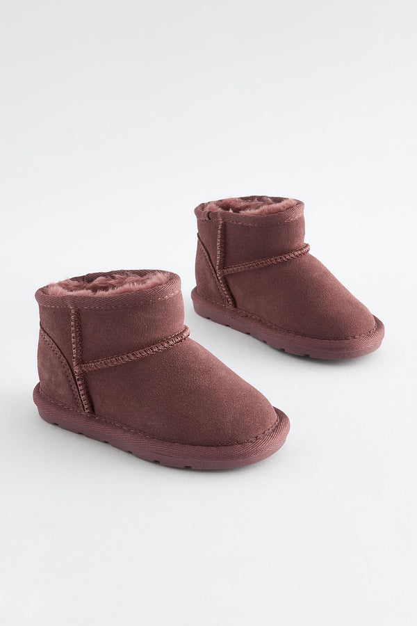 Burgundy Mini Suede Pull On Ankle Boots