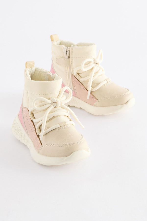 Neutral Pink Mock Lace Boots Trainers