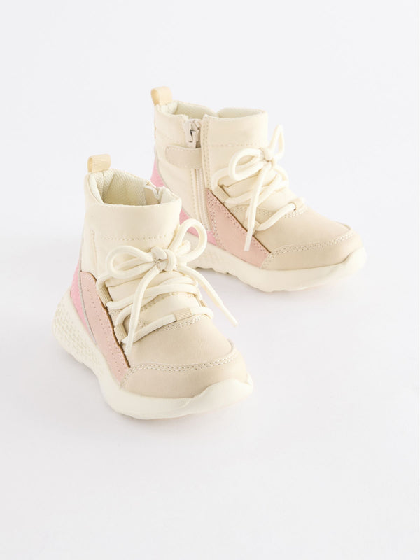 Neutral Pink Mock Lace Boots Trainers