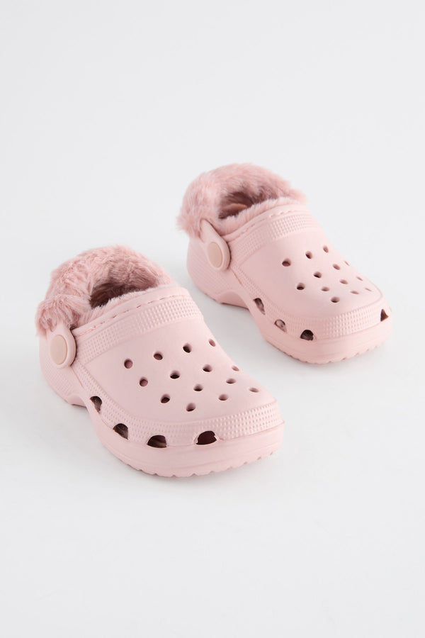 Pink Faux Fur Lined Clog Slippers