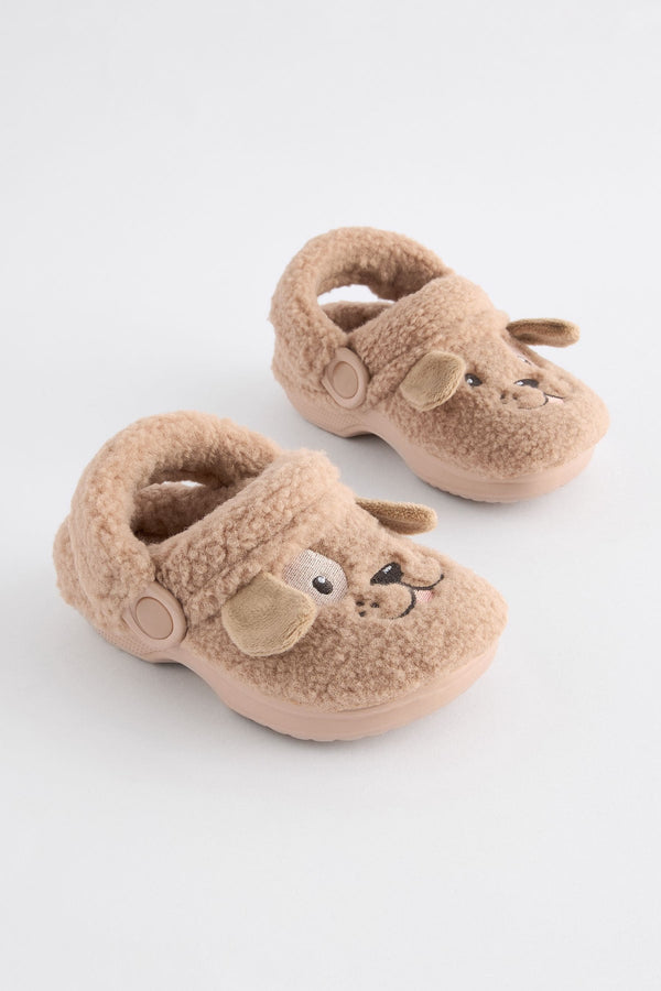 Brown Borg Dog Faux Fur Clog Slippers