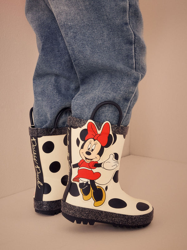 Black/White Minnie Mouse and Daisy Duck Handle Wellies