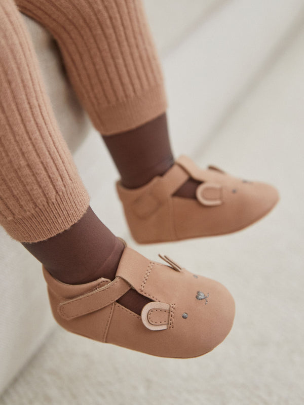 Tan Brown Bear T-Bar Baby Shoes immediate