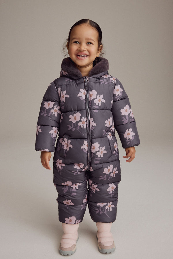 Purple Floral Shower Resistant Printed Snowsuit (3mths-7yrs)