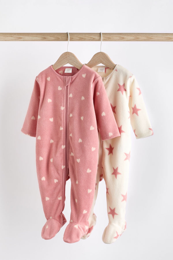 Pink Baby Microfleece Sleepsuits 2 Pack