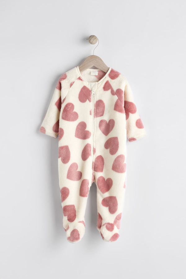 Pink heart Baby Zip Fleece Sleepsuit(immediate)