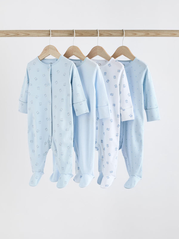 Blue 4 Pack Baby Bear Cotton Sleepsuit (0-2yrs)