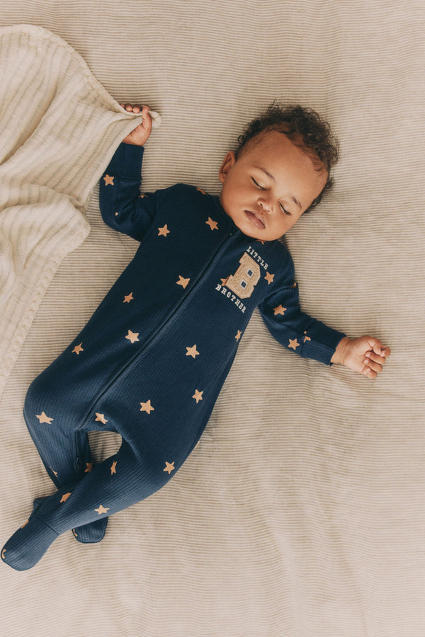 Blue Little Brother Family Baby Sleepsuit (0-2yrs)