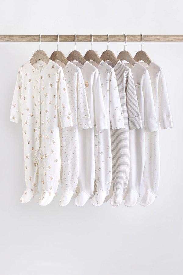 White Delicate Animal Baby Printed Sleepsuits (0-2yrs)