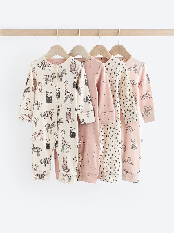 Pink Mono 4 Pack Baby Footless Sleepsuits (0mths-3yrs)