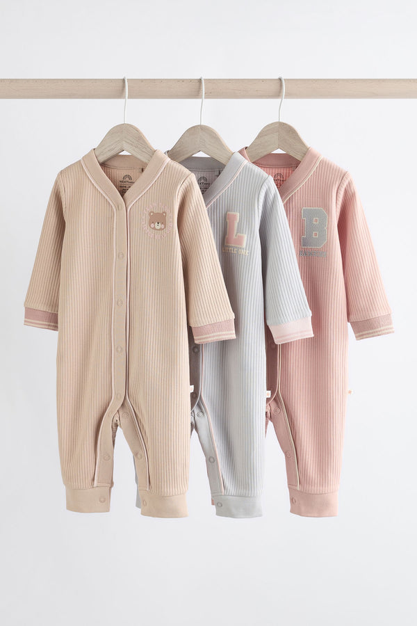 Pink/Grey Baby Footless Sleepsuits 3 Pack (0mths-3yrs)