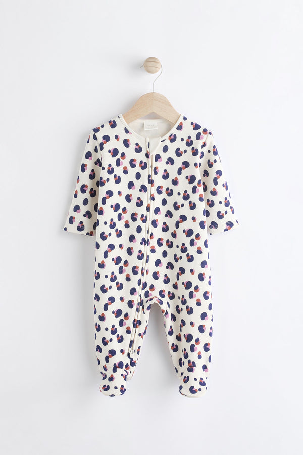 Cream Two Way Zip Fleece Lined Baby Sleepsuit