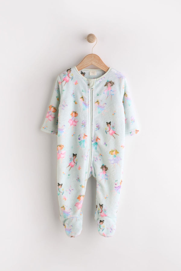 Mint Green Fairy Baby Zip Fleece Sleepsuit( immediate)