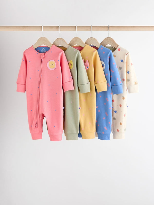 Multi Baby Footless Two Way Zipped 100% Cotton Sleepsuits 5 Pack(immediate)