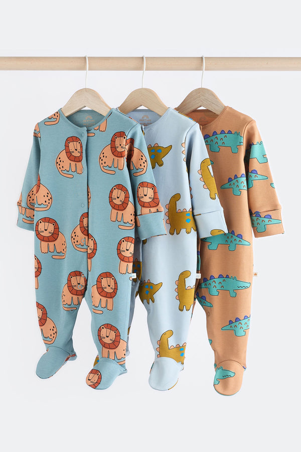 Blue/Green Character Baby 100% Cotton Sleepsuits 3 Pack (0mths-3yrs)