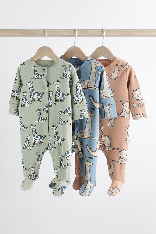 Neutral Animal Baby Sleepsuits 3 Pack (0mths-3yrs)