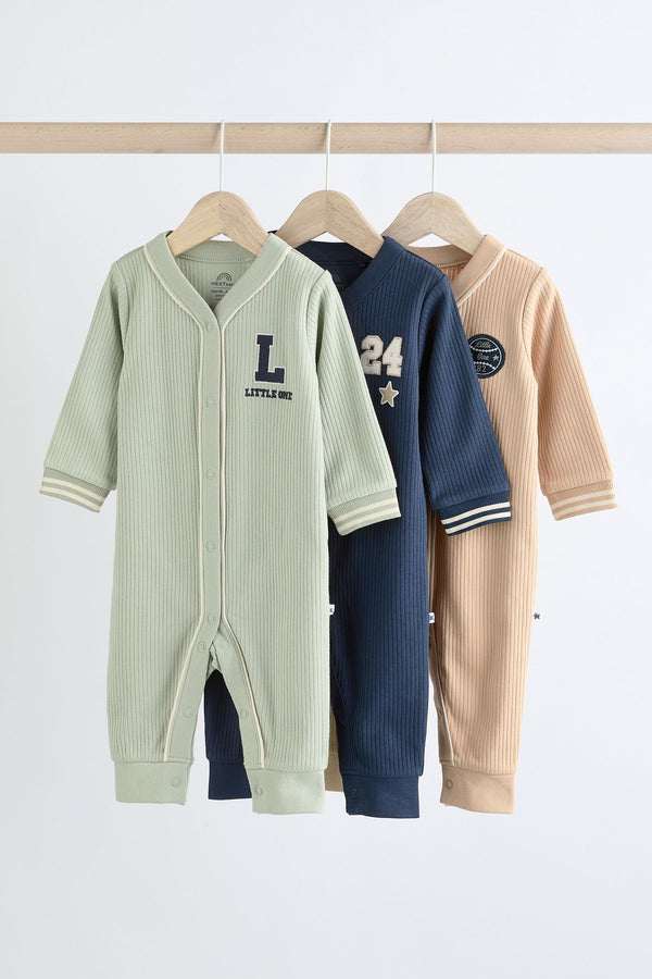 Green/Navy Baby Printed Sleepsuits 3 Pack (0mths-3yrs)