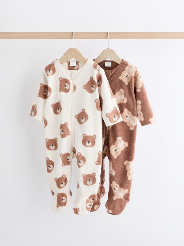 Neutral 2 Pack Baby Microfleece Sleepsuits immediate