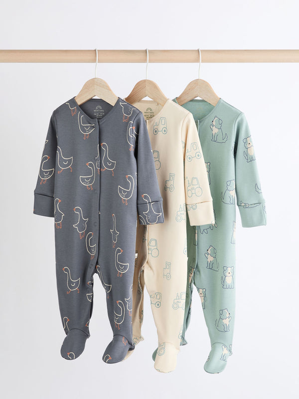 Mineral Blue Farm Printed Baby Sleepsuits 3 Pack (0mths-3yrs)