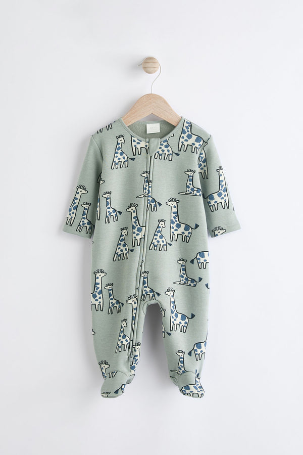 Green Giraffe Two Way Zip Fleece Lined Baby Sleepsuit