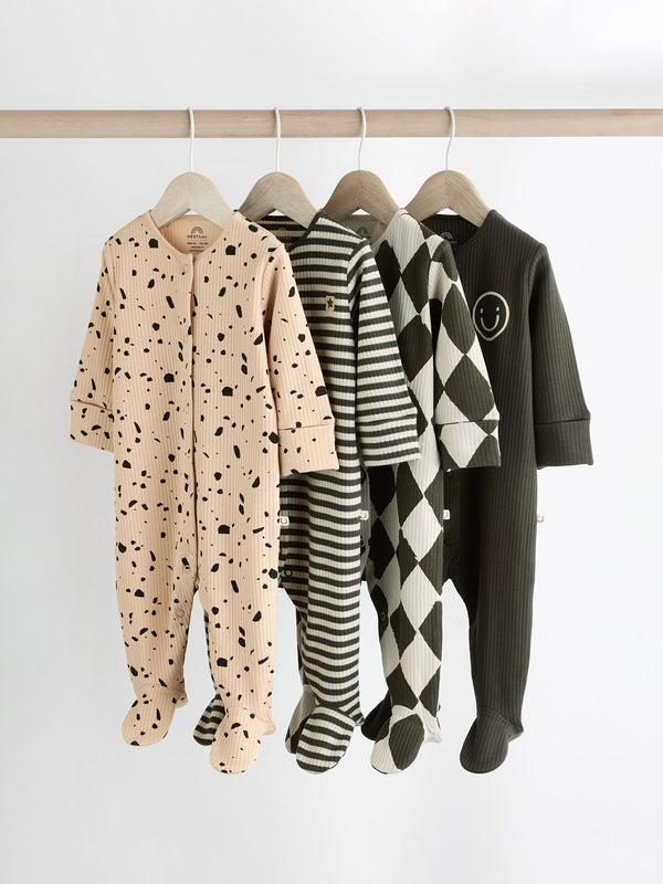 Black and Cream Baby Sleepsuits 4 Pack (0mths-2yrs)