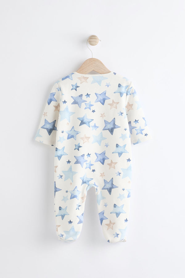 Blue/Cream Star Fleece Lined Sleepsuit(immediate)