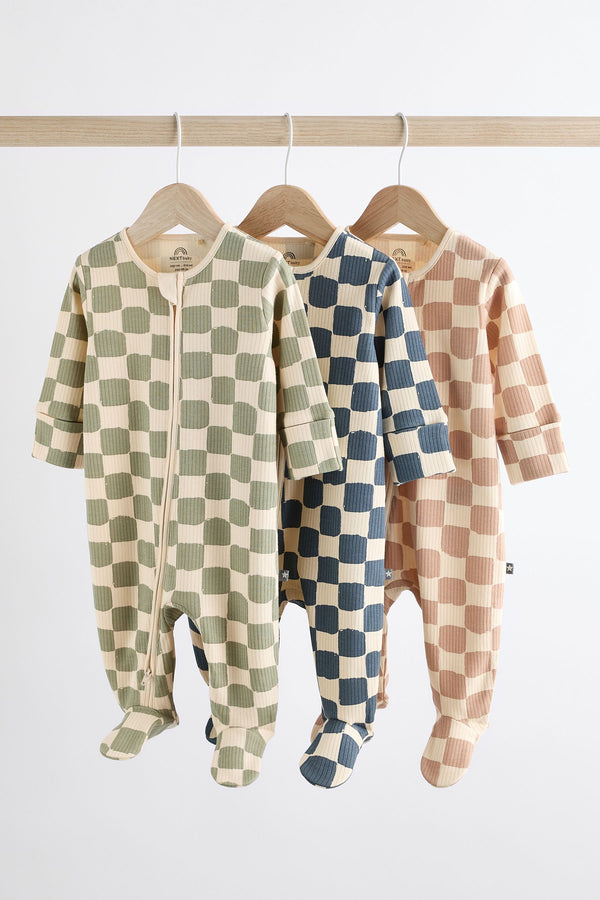 Checkerboard Baby 2 Way Zip Sleepsuits 3 Pack (0mths-2yrs)