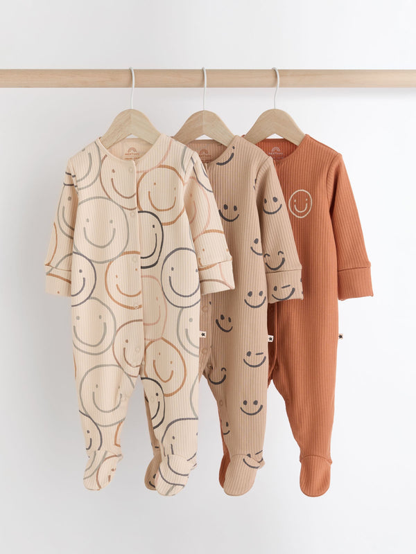Brown Baby Sleepsuits 3 Pack
