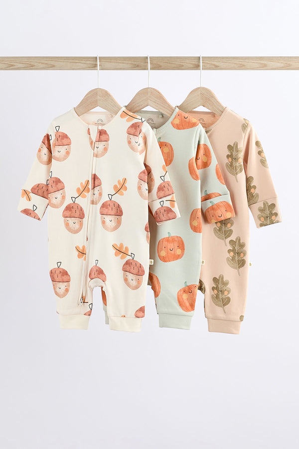 Cream Baby Halloween Two Way Zip 100% Cotton Sleepsuits 3 Pack (0mths-3yrs)