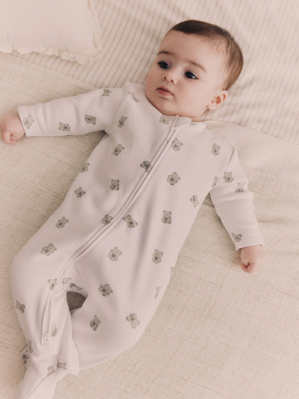 White Ground Fleeced Lined 2 way Zip Sleepsuit
