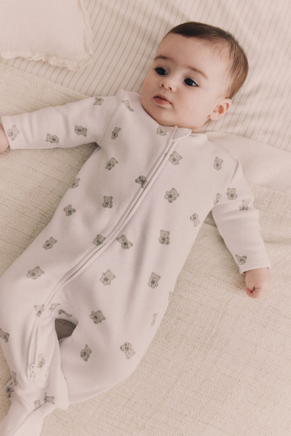 White Ground Fleeced Lined 2 way Zip Sleepsuit