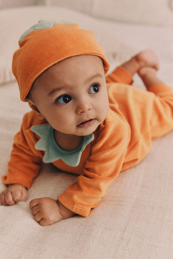 Orange Baby Halloween Velour Sleepsuit and Hat Set (0mths-3yrs)